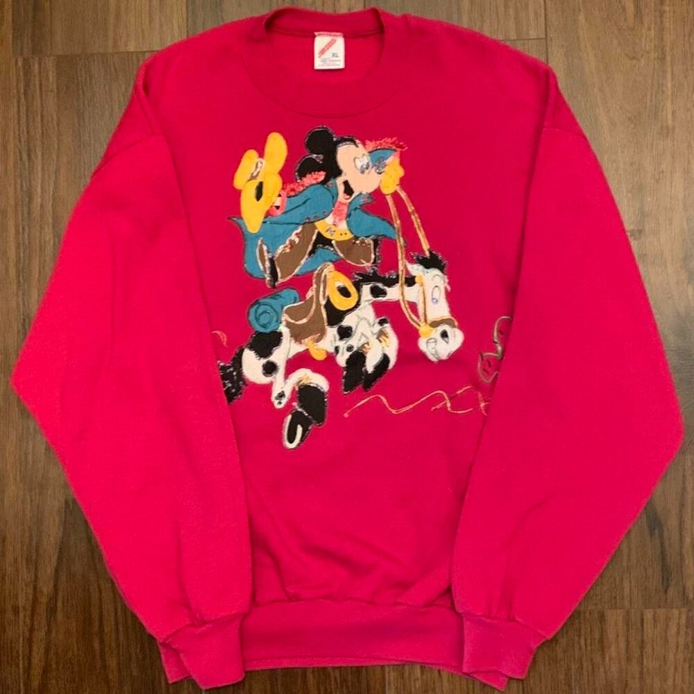 Y2K Mickey Mouse cowboy sweatshirt with made in USA tag